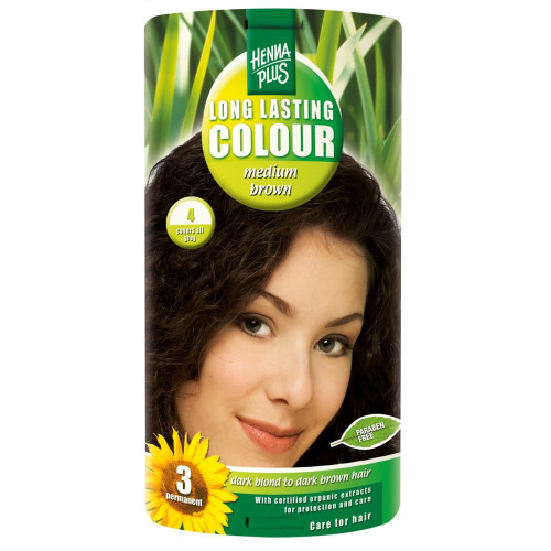 Hennaplus Long Lasting Color Long-Lasting Hair Dye with Organic Extracts Color 4 Medium Brown