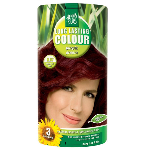 Hennaplus Long Lasting Color Long-Lasting Hair Dye with Organic Extracts Color 6.67 Purple Dream