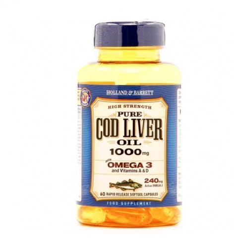 Holland and Barrett Omega-3 Cod Liver Oil for Optimal Health and Vitality 1000 mg 60 Capsules