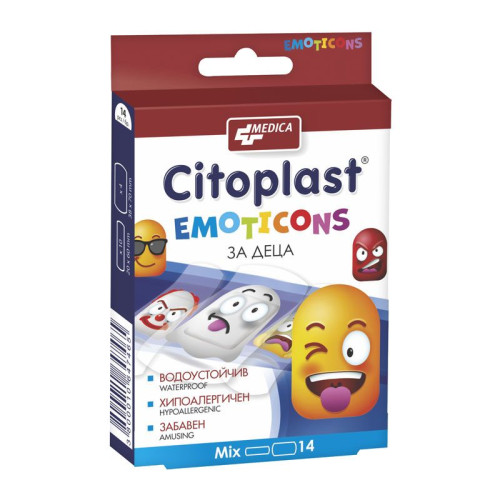 Medica Citoplast Emoticons Children's Waterproof Bandages for Wounds in 2 Sizes 14 pcs
