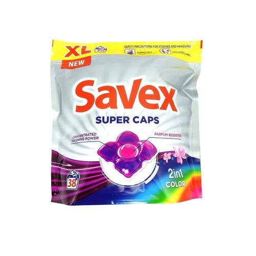 Savex Super Caps 2-in-1 Color Concentrated Laundry Detergent for Washing Colored Fabrics 38 Capsules