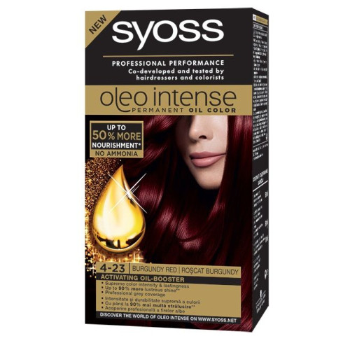 Syoss Oleo Intense Permanent Cream Hair Dye Without Ammonia 4-23 Burgundy Red