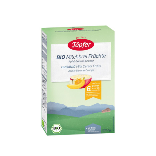 Topfer Organic Milk Porridge with Apple Banana and Orange for Babies 6+ Months 7.05 oz (200 g)