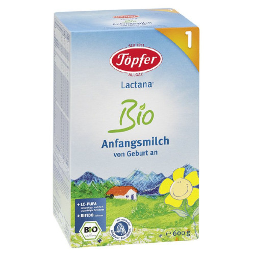 Topfer Lactana Bio 1 Transitional Organic Milk with 4 Types of Bifidobacteria and LC-PUFA for Infants 1.32 lb (600 g)
