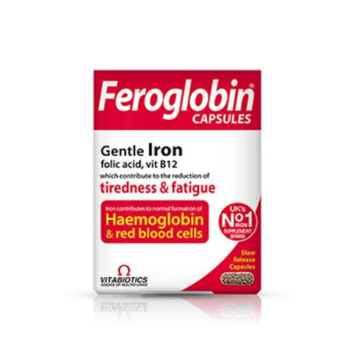 Vitabiotics Ferroglobin B12 Iron Hemoglobin and Red Blood Cells 30 Capsules