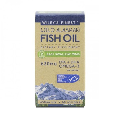 Wiley's Finest Wild Alaskan Fish Oil Easy Swallow Minis Fish Oil Omega-3 450 mg 60 Mini Capsules