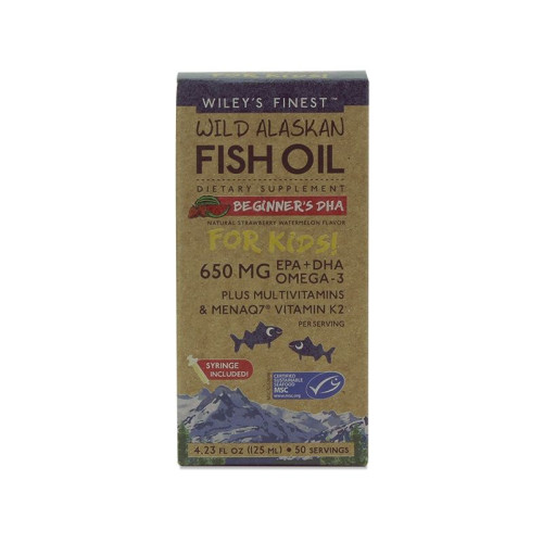Wiley’s Finest Wild Alaskan Fish Oil Omega-3 and Vitamins for Children 1+ Strawberry and Watermelon 4.23 fl oz (125 ml)