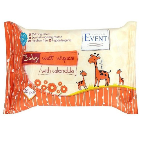 Event Baby Moisturizing Baby Wipes with Calendula 0% Alcohol for Inflammation 30 pcs
