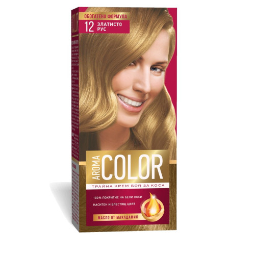 Aroma Color Long-Lasting Cream Hair Dye for Shiny Hair 12 Golden Blonde