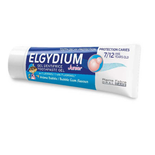 Elgydium Junior Toothpaste for Children 7-12 Years Old with Cavities Bubble Gum Flavor 1.69 fl oz (50 ml)