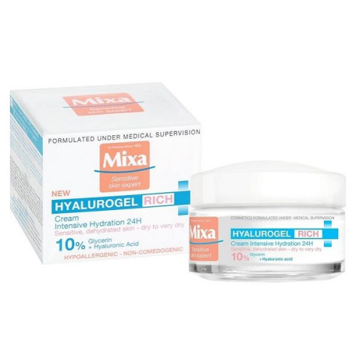 Mixa Hyalurogel Rich 24h Face Cream with Hyaluronic Acid for Sensitive Skin 1.69 fl oz (50 ml)