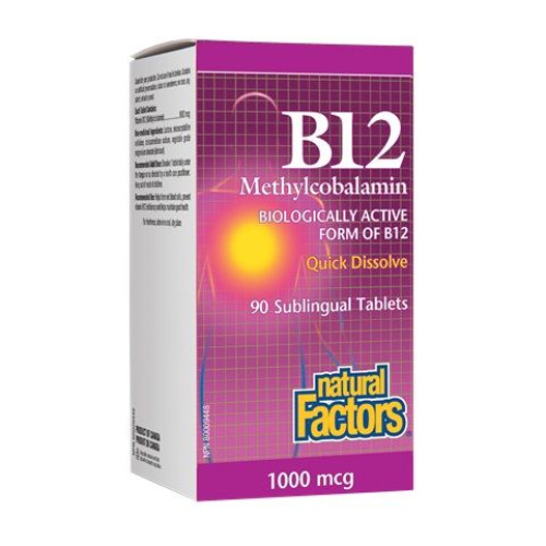 Natural Factors Vitamin B12 Methylcobalamin for Heart Support for Vegans 1000 mcg 90 Tablets