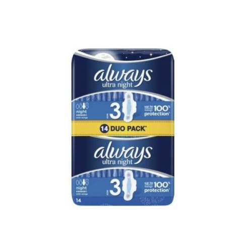 Always Ultra Night Duo Night Sanitary Pads for Long-Lasting Protection 14 pcs