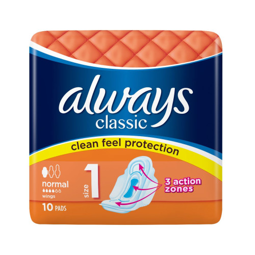 Always Classic Normal Daily Sanitary Pads with Wings for High Protection 10 pcs