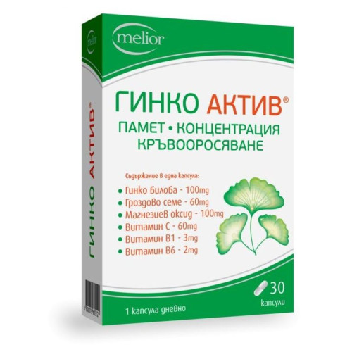 Melior Ginkgo Active for Good Memory Concentration and Blood Supply 30 Capsules