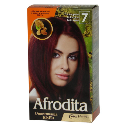 Afrodita Coloring Henna with Almond Oil and Revitalizing Serum Color 7 Eggplant 1.76 oz (50 g)
