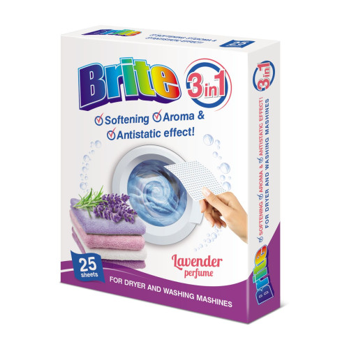 Brite 3-in-1 Lavender Fabric Softener Sheets 25 pcs
