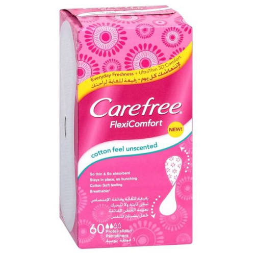 Carefree Flexicomfort Cotton Women's Daily Sanitary Unscented Pads 60 pcs