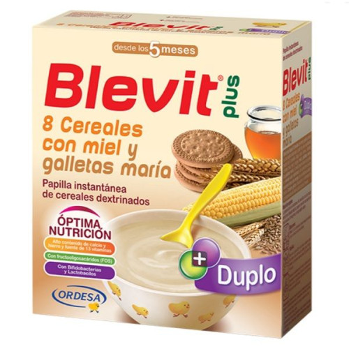 Blevit Plus Duplo Porridge 8 Cereal with 8 Grains Honey and Biscuits with Bifidus Effect for Children 5+ Months 1.32 lb (600 g)