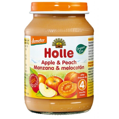 Holle Demeter Apple and Peach Puree for Children 4+ Months 6.7 oz (190 g)
