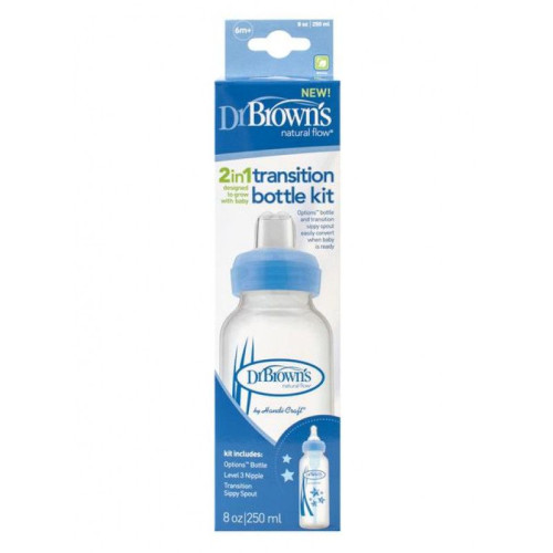 Dr. Brown's Natural Flow Bottle with Narrow Neck and Two Teats for Children 6+ Months 8.45 fl oz (250 ml)