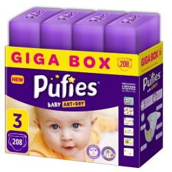 Pufies Art and Dry 3 Midi Giga Box Diapers for Babies 8.8-19.8 lb (4-9 kg) 208 pcs