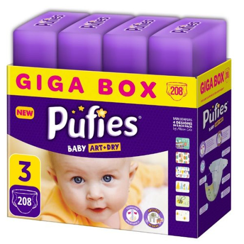 Pufies Art and Dry 3 Midi Giga Box Diapers for Babies 8.8-19.8 lb (4-9 kg) 208 pcs