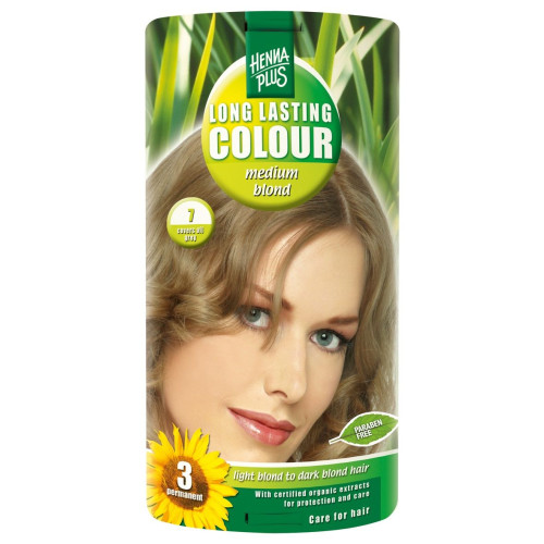 Hennaplus Long Lasting Color Long-Lasting Hair Dye with Organic Extracts Color 7 Medium Blond
