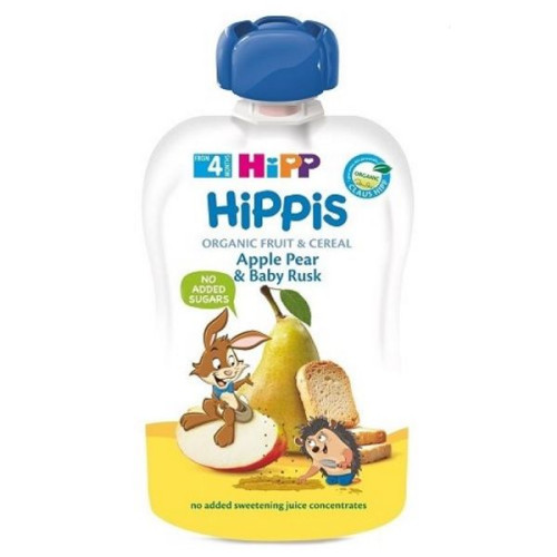 Hipp Organic Happy Fruit Snack with Apple Pear and Rusks for Children 4+ Months 3.53 oz (100 g)