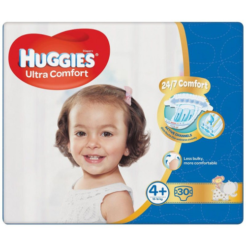 Huggies Ultra Comfort 4+ Maxi+ Diapers for Babies and Children 22-35.3 lb (10-16 kg) 30 pcs