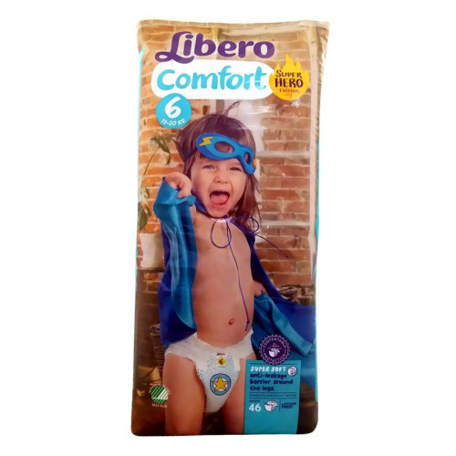 Libero Comfort 6 XL Super Hero Edition Diapers for Babies and Children 28.7-44.1 lb (13-20 kg) 46 pcs