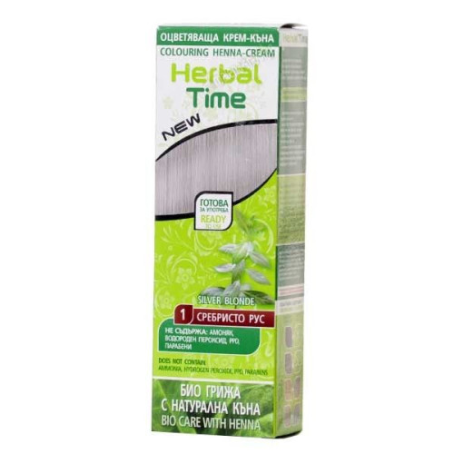 Herbal Time Coloring Cream Henna for Hair Color 01 Silver Blonde 2.54 fl oz (75 ml)