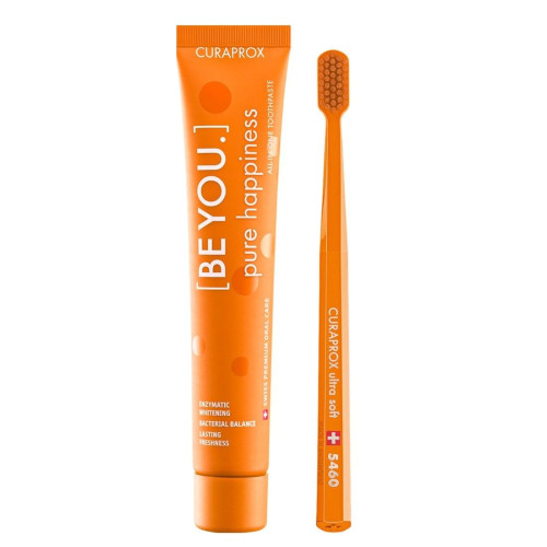 Curaprox Pure Happiness Promo Set Toothbrush and Whitening Toothpaste with Peach and Apricot Flavor