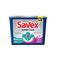 Savex Super Caps 2-in-1 Fresh Concentrated Laundry Detergent for Washing White and Colored Fabrics 12 pcs