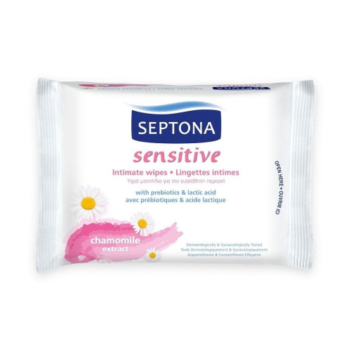 Septona Sensitive Wet Wipes for the Intimate Area with Chamomile Extract and Lactic Acid 15 pcs