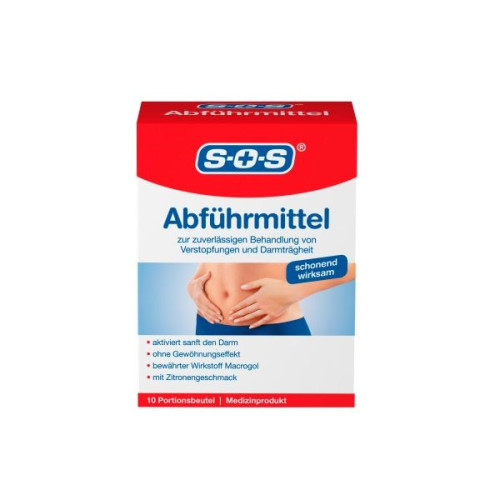 SOS Abfuhrmittel Laxative with Macrogol and Lemon Scent 0.25 oz (7.14 g) 10 Sachets