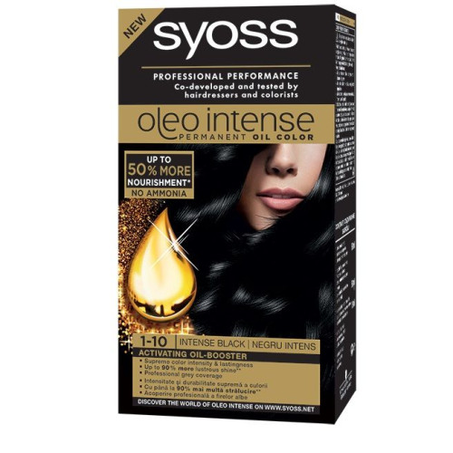 Syoss Oleo Intense Permanent Cream Hair Dye Without Ammonia 1-10 Jet Black