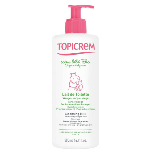 Topicrem Baby No-rinse Cleansing Milk for Newborns and Babies 16.91 fl oz (500 ml)