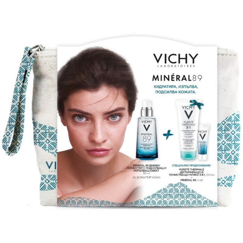 Vichy Promo Set Vichy Mineral 89 Gel Booster 1.69 fl oz (50 ml) + Purete Thermale Cleansing Milk 3-in-1 3.38 fl oz (100 ml) + Mineral 89 0.14 fl oz (4 ml)