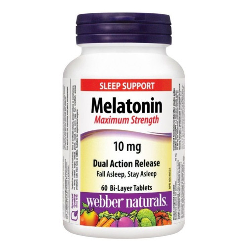 Webber Naturals Melatonin 10 mg for Insomnia for Restful Sleep with Extended Release 60 Tablets