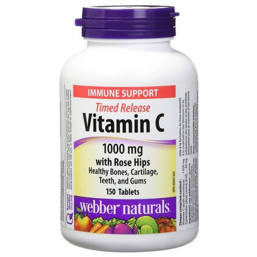Webber Naturals Vitamin C for High Immunity Against Viruses and Infections with Rosehip 1000 mg 150 Tablets