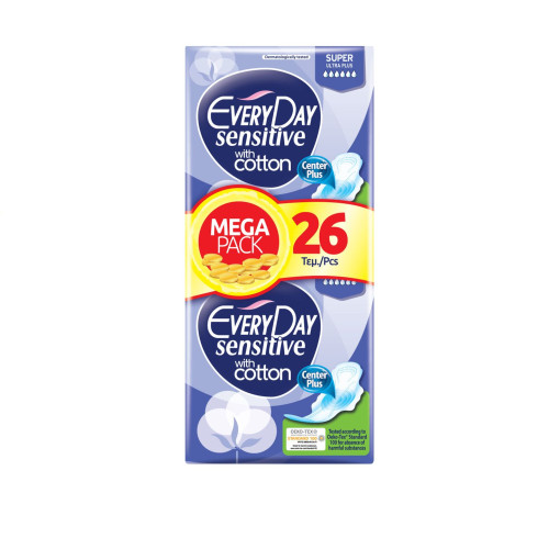 Everyday Sensitive Cotton Super Ultra Plus Mega Set Women's Sanitary Pads 26 pcs