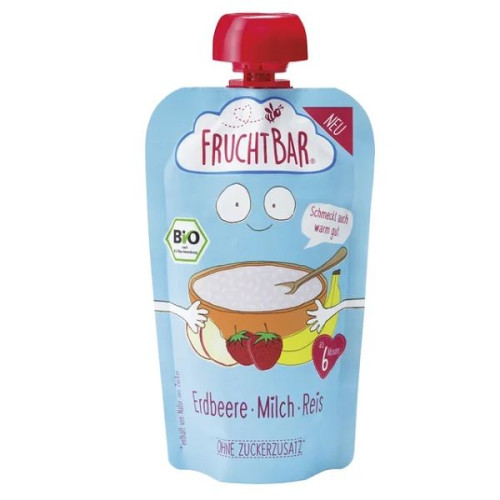Fruchtbar Organic Rice Apple Strawberry Banana and Milk Puree for Children 6+ Months 4.23 oz (120 g)