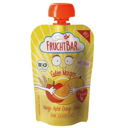 Fruchtbar Organic Good Morning Puree - Mango Apple Orange and Spelt for Children 6+ Months 3.53 oz (100 g) - 3150