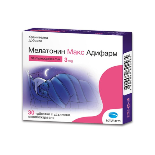 Adipharm Melatonin Max for Insomnia Busy Daily Life and Fatigue 3 mg 30 Tablets