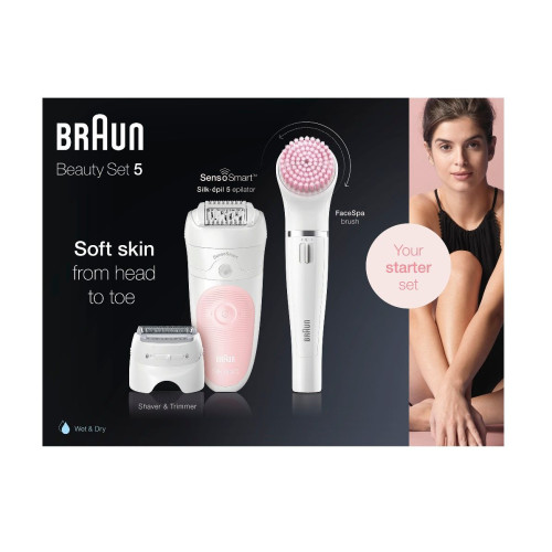 Braun Beauty Set 5 5885 Epilator + 2-Speed Facial Cleansing Brush Set 1 pc