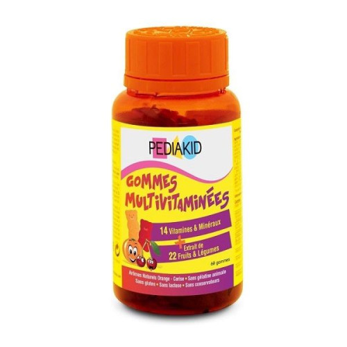 Laboratoires Ineldea Pediakid Multivitamin Chewable Gummies for Optimal Health Orange and Cherry Flavor 60 pcs