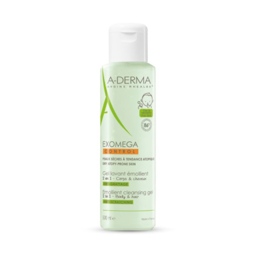 A-Derma Exomega Control Cleansing Emollient Baby Gel for Hair and Body 2 in 1 16.91 fl oz (500 ml)