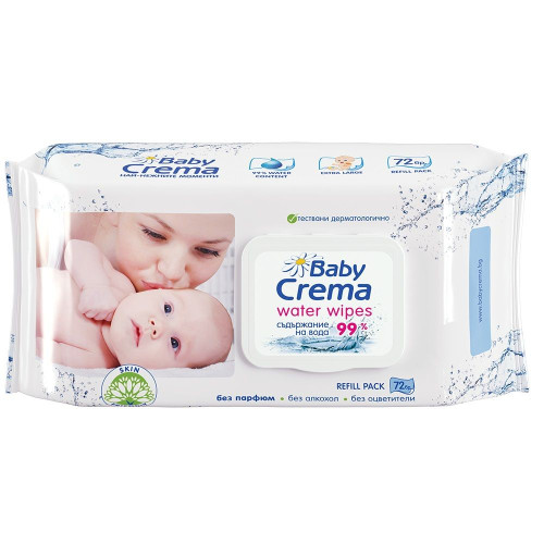 Baby Crema Water Wipes Wet Wipes with 99% Water Content 72 pcs