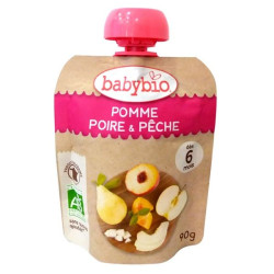 Babybio Fruit Mousse with Apples Peaches and Pears for Children 6+ Months 3.17 oz (90 g)
